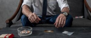businessman drug addiction preparing take cocaine