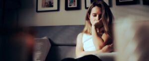Sad Depressed Woman Alone at Home