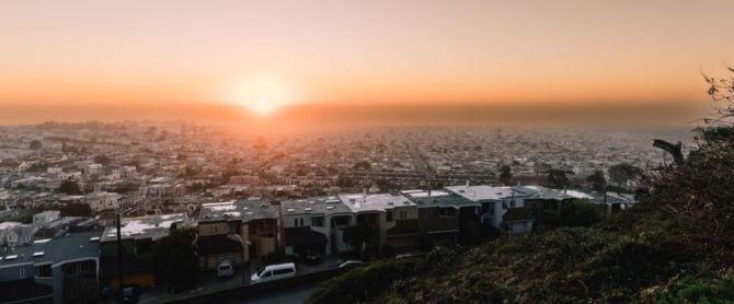 aerial view of San Francisco at sunset